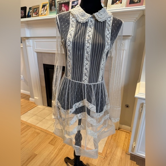 RED VALENTINO Lace Delicate Feminine Peter Pan Collar Romantic Dress in Neutrals - Picture 3 of 11